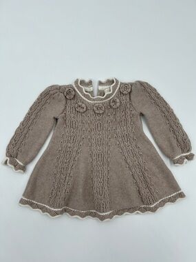 Cynthia Rowley Taupe and Cream Cable Knit Baby Dress 3-6 month